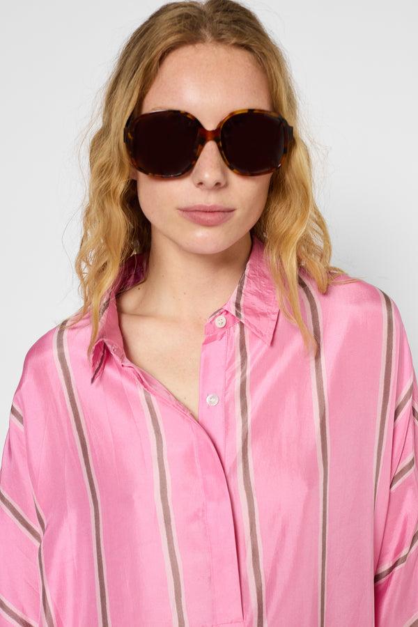 Gerard Darel Robe Chemise En Soie à Rayures - PINA