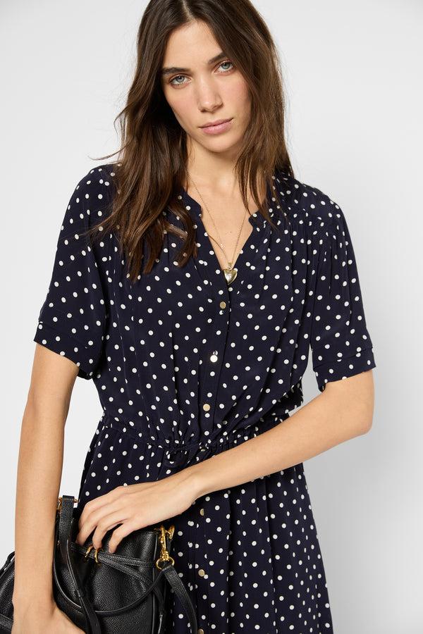 Gerard Darel Robe Longue Cintrée à Pois - POPELINE