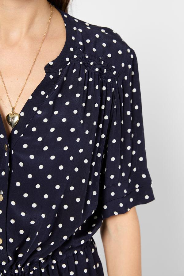 Gerard Darel Robe Longue Cintrée à Pois - POPELINE