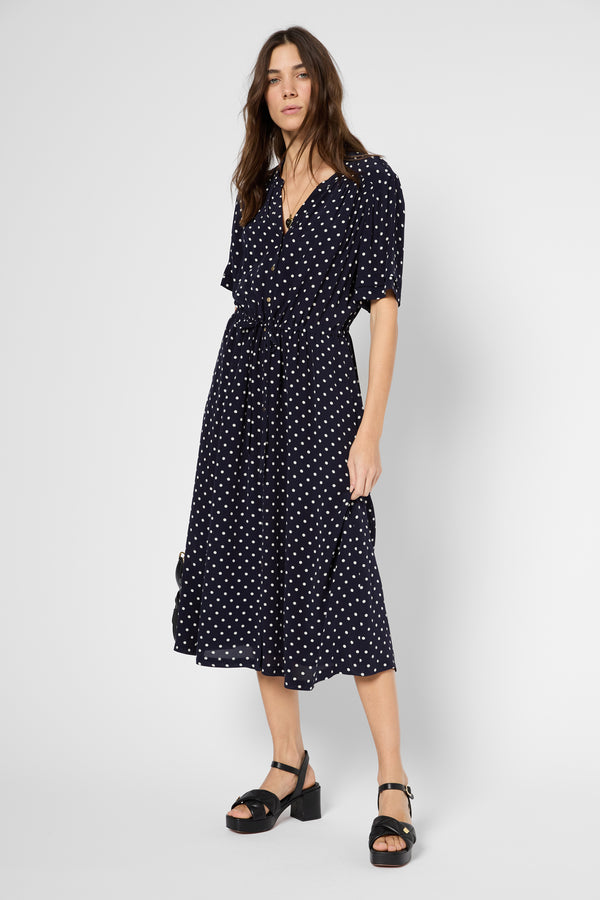 gerard darel Robe longue cintrée à pois - POPELINE