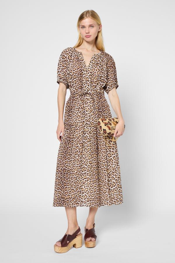 gerard darel Robe longue en coton léopard - PERLE