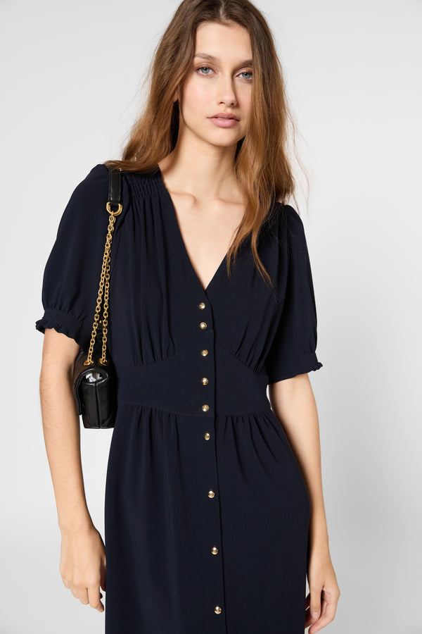 Gerard Darel Robe Midi Cintrée à Boutons Dorés - PIA