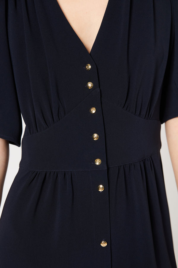 Gerard Darel Robe Midi Cintrée à Boutons Dorés - PIA