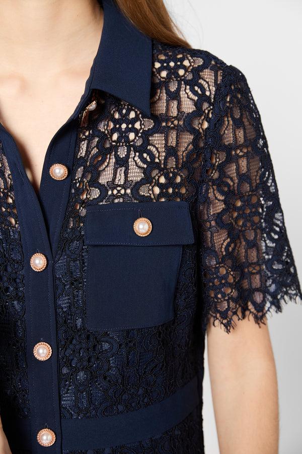 Gerard Darel Robe Midi Cintrée En Dentelle - PERLE