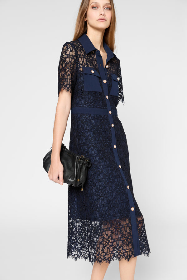 Gerard Darel Robe Midi Cintrée En Dentelle - PERLE