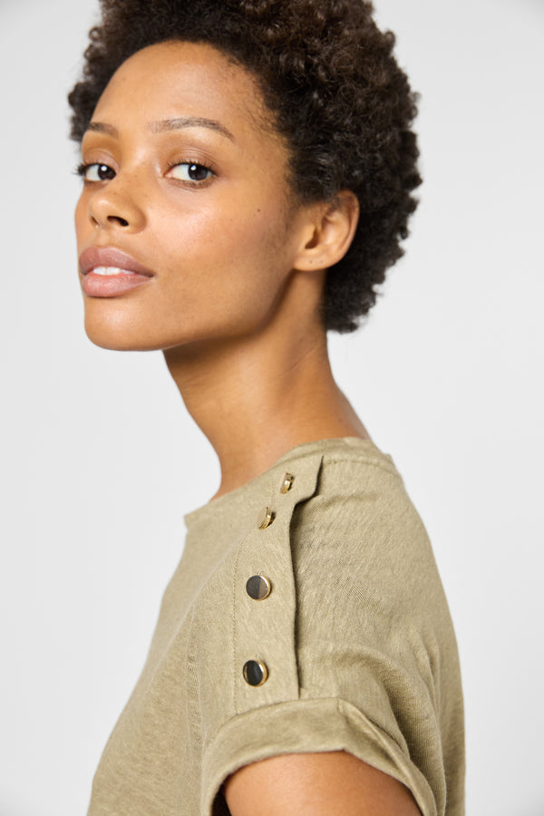 Gerard Darel T-shirt à Boutons Dorés En Lin - GIGI