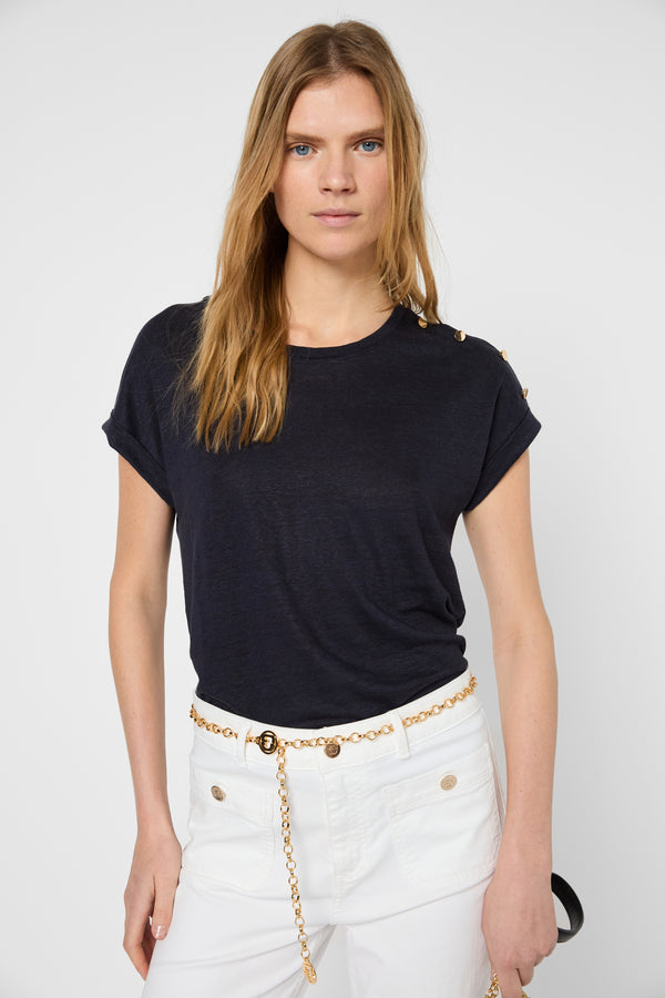 gerard darel T-shirt à boutons dorés en lin - GIGI