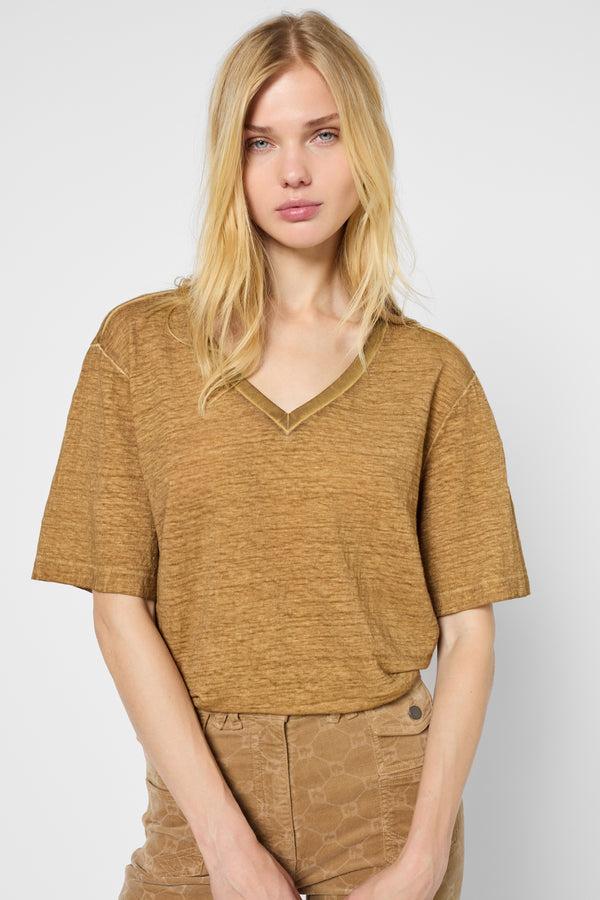 gerard darel T-shirt ample à col V en lin - GRETA
