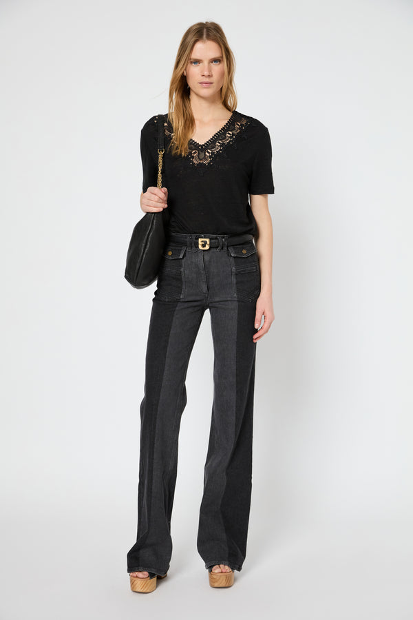 Gerard Darel T-shirt En Lin Au Col Brodé - GALATEA