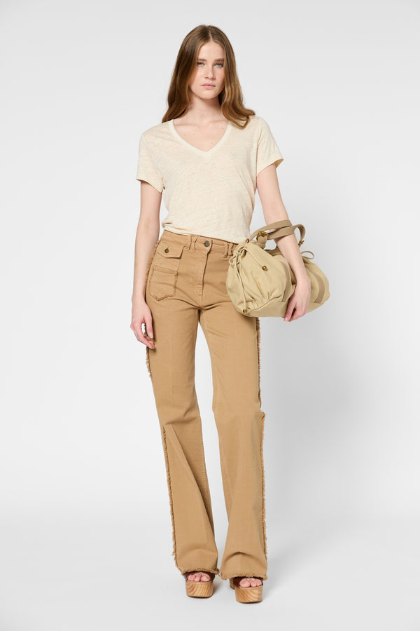 Gerard Darel T-shirt En Lin Et Col V Doré - GILBERTE