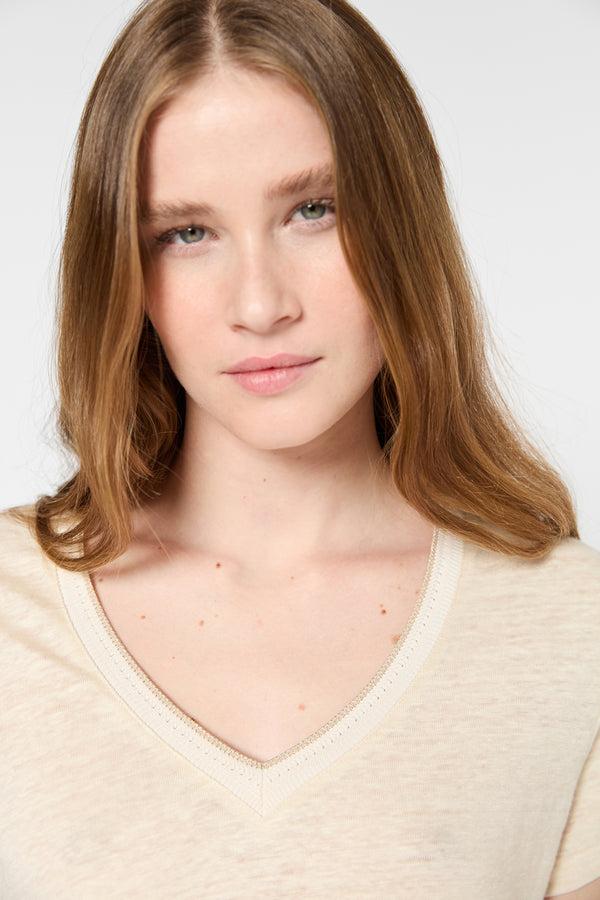 Gerard Darel T-shirt En Lin Et Col V Doré - GILBERTE