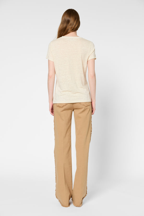 Gerard Darel T-shirt En Lin Et Col V Doré - GILBERTE