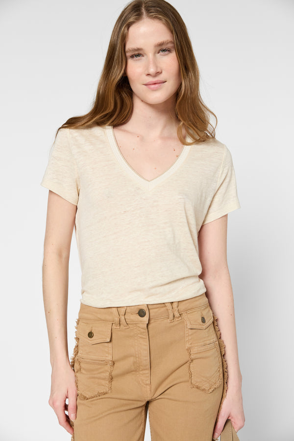 gerard darel T-shirt en lin et col V doré - GILBERTE