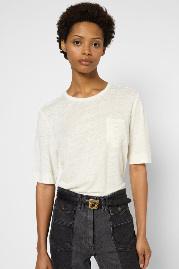 gerard darel T-shirt en lin et poche brodée - GENNA