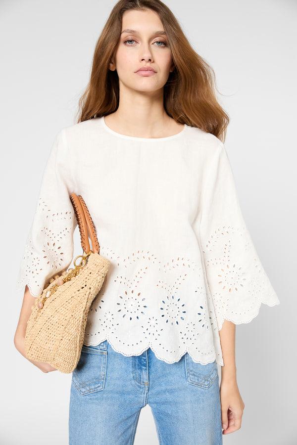 gerard darel Tunique en lin brodé - UMEIKA