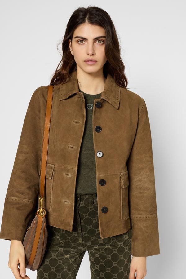 Gerard Darel Veste En Cuir Velours - BADYA