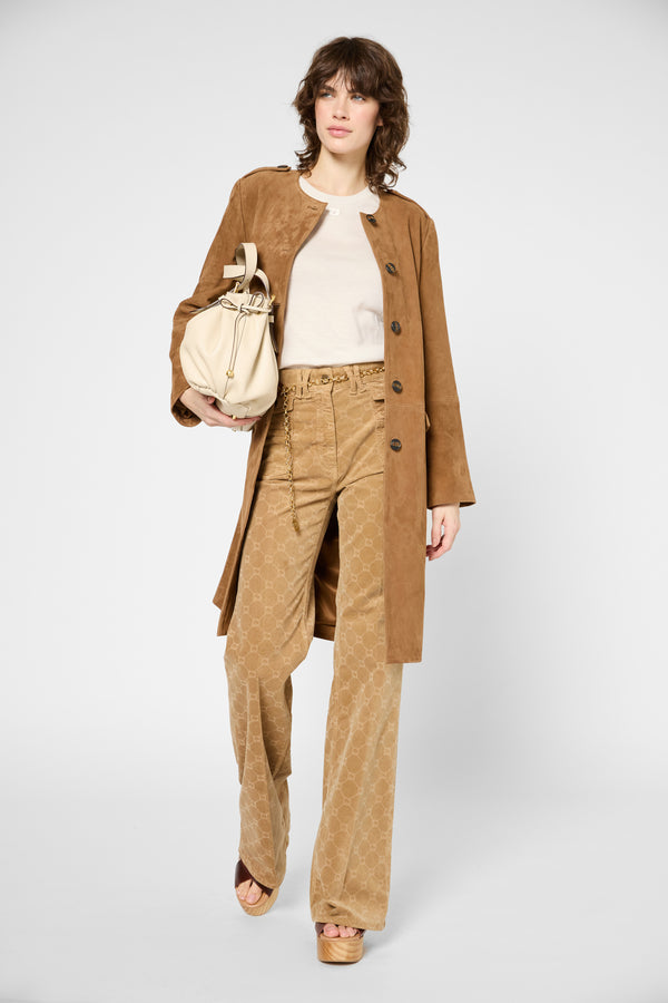 gerard darel Veste longue en cuir velours - ROSITA