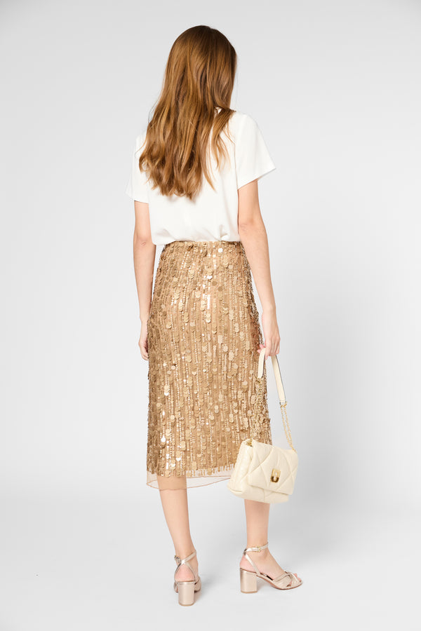 Gerard Darel Jupe Droite En Voile Et Sequins - VELLIA