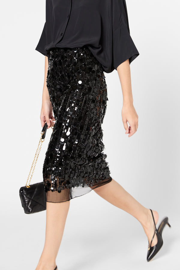 Gerard Darel Jupe Droite En Voile Et Sequins - VELLIA