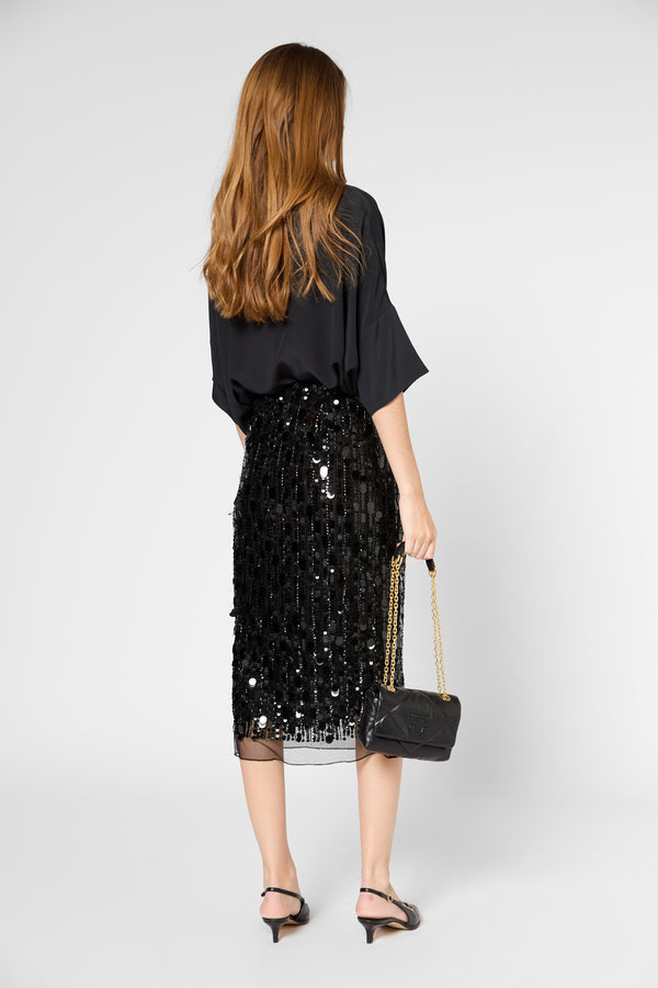 Gerard Darel Jupe Droite En Voile Et Sequins - VELLIA