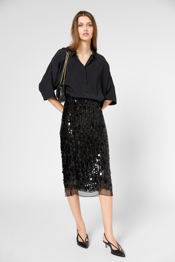 gerard darel Jupe droite en voile et sequins - VELLIA