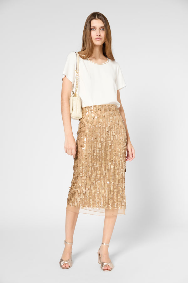 gerard darel Jupe droite en voile et sequins - VELLIA