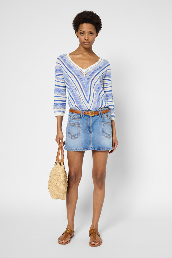 Gerard Darel Pull V En Lin Et Coton à Rayures - JOCELYN