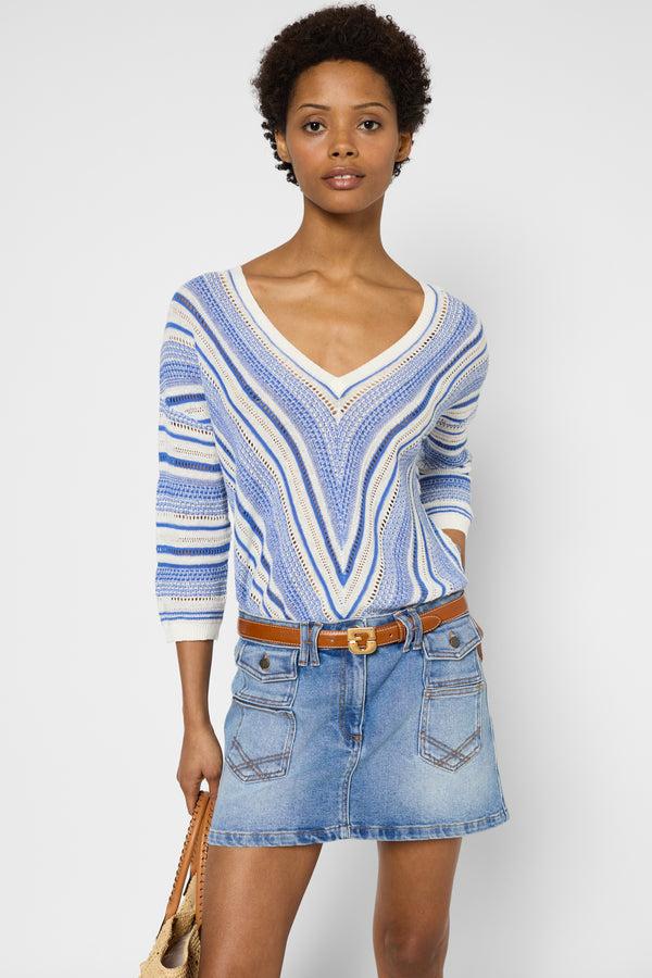 gerard darel Pull V en lin et coton à rayures - JOCELYN