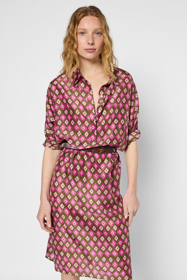 Gerard Darel Robe Chemise En Soie à Losanges - PIERRA