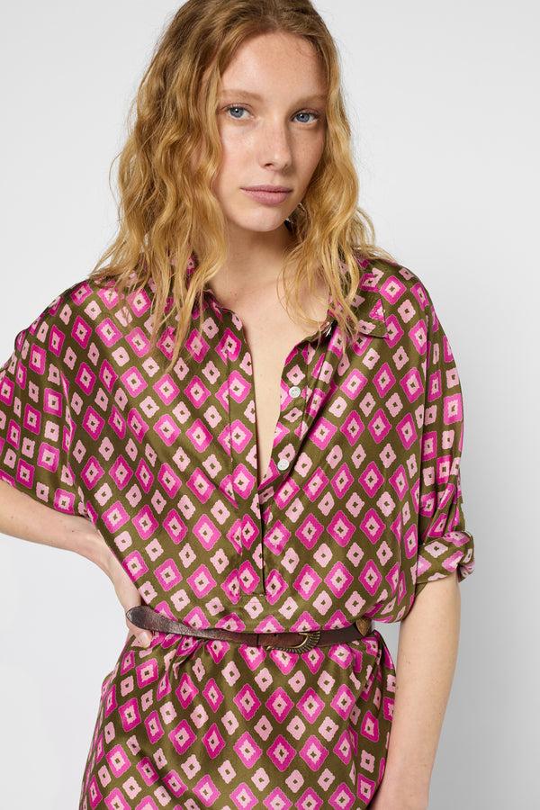 Gerard Darel Robe Chemise En Soie à Losanges - PIERRA