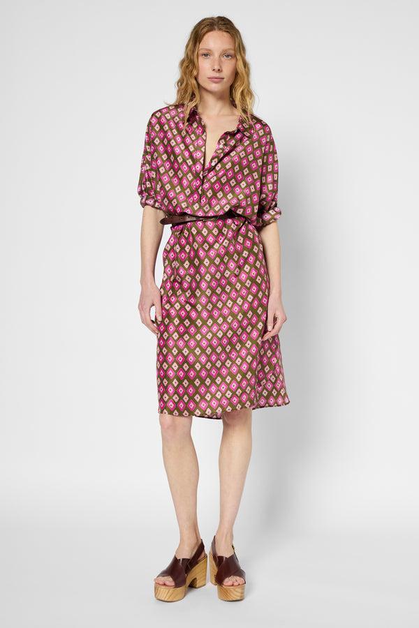 gerard darel Robe chemise en soie à losanges - PIERRA