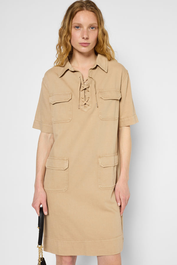 Gerard Darel Robe Droite à Col Chemise En Coton Et Lin - PEPITA