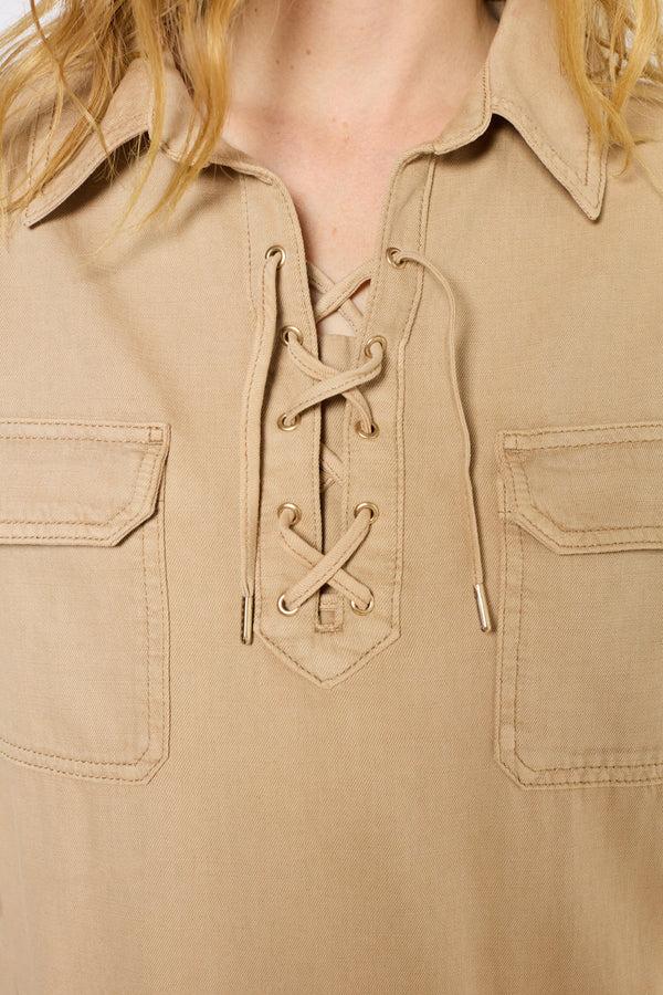 Gerard Darel Robe Droite à Col Chemise En Coton Et Lin - PEPITA