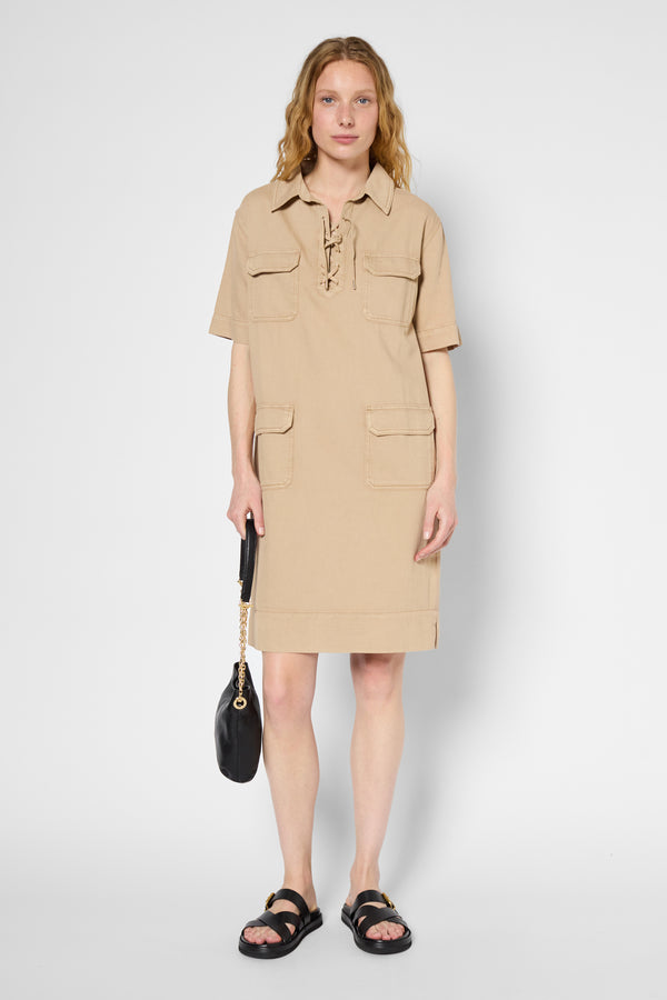 gerard darel Robe droite à col chemise en coton et lin - PEPITA