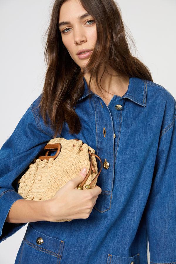 Gerard Darel Robe Droite En Denim à Boutons Dorés - PENELOPE