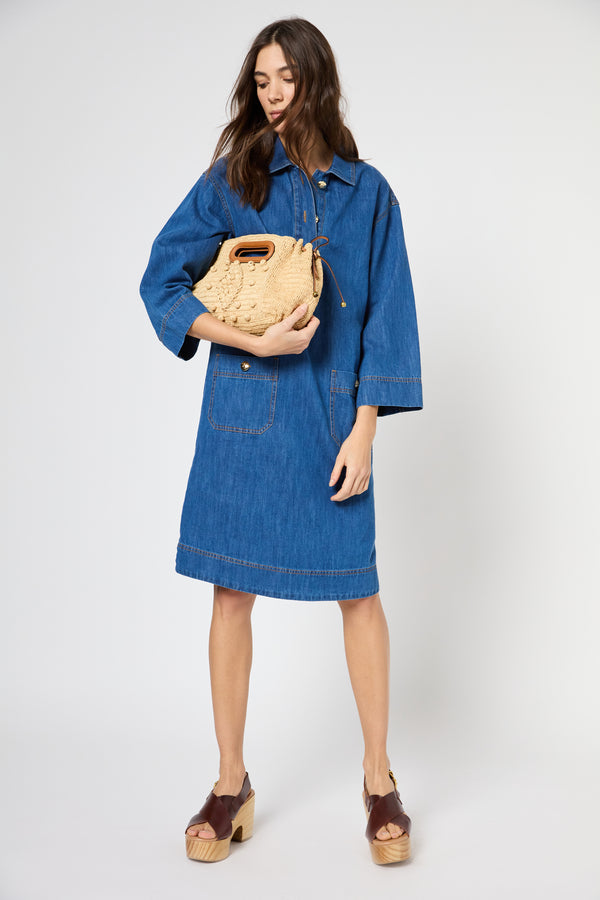 gerard darel Robe droite en denim à boutons dorés - PENELOPE