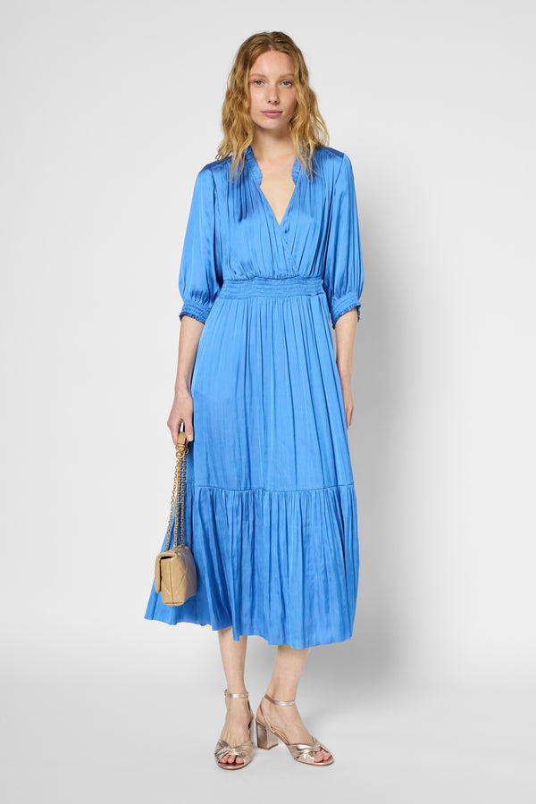 gerard darel Robe longue satinée à smocks et volants - POPIE