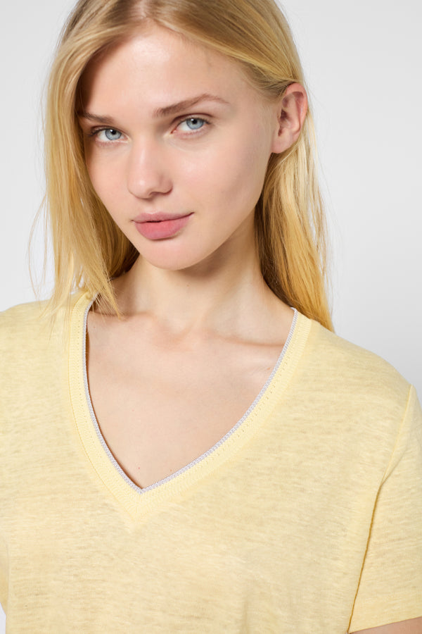 Gerard Darel T-shirt En Lin Et Col V Argenté - GILBERTE