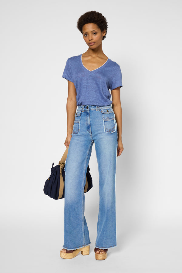 Gerard Darel T-shirt En Lin Et Col V Argenté - GILBERTE