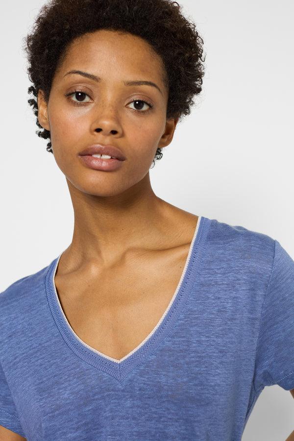 Gerard Darel T-shirt En Lin Et Col V Argenté - GILBERTE