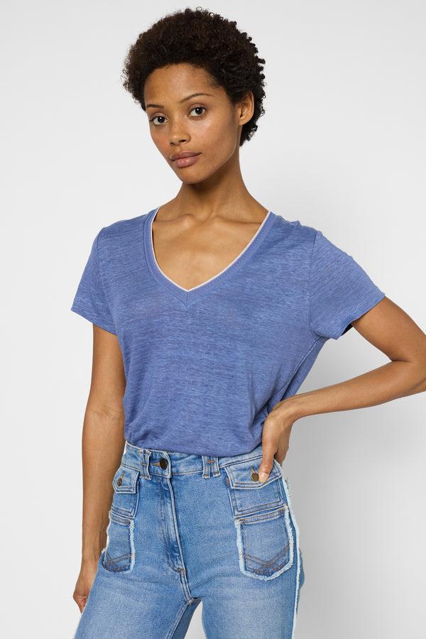 gerard darel T-shirt en lin et col V argenté - GILBERTE