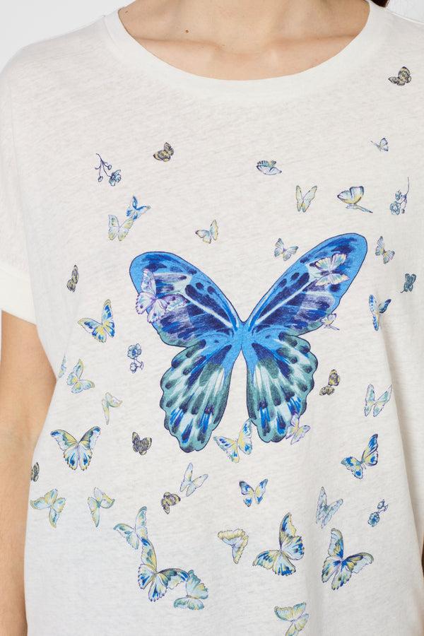 Gerard Darel T-shirt Papillons En Lin Et Coton - GEORGETTE
