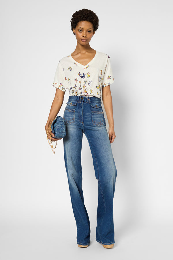 Gerard Darel T-shirt Papillons En Lin Et Coton - GIUSI