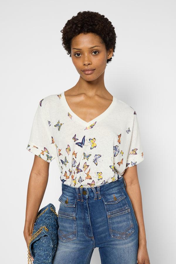 gerard darel T-shirt papillons en lin et coton - GIUSI