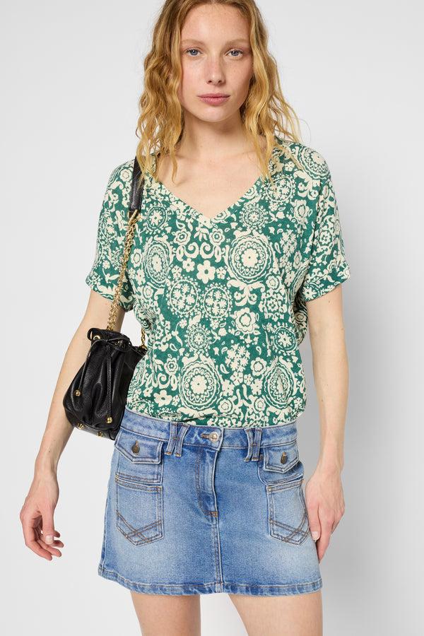 Gerard Darel T-shirt V Imprimé En Coton Et Lin - GRACIELLA