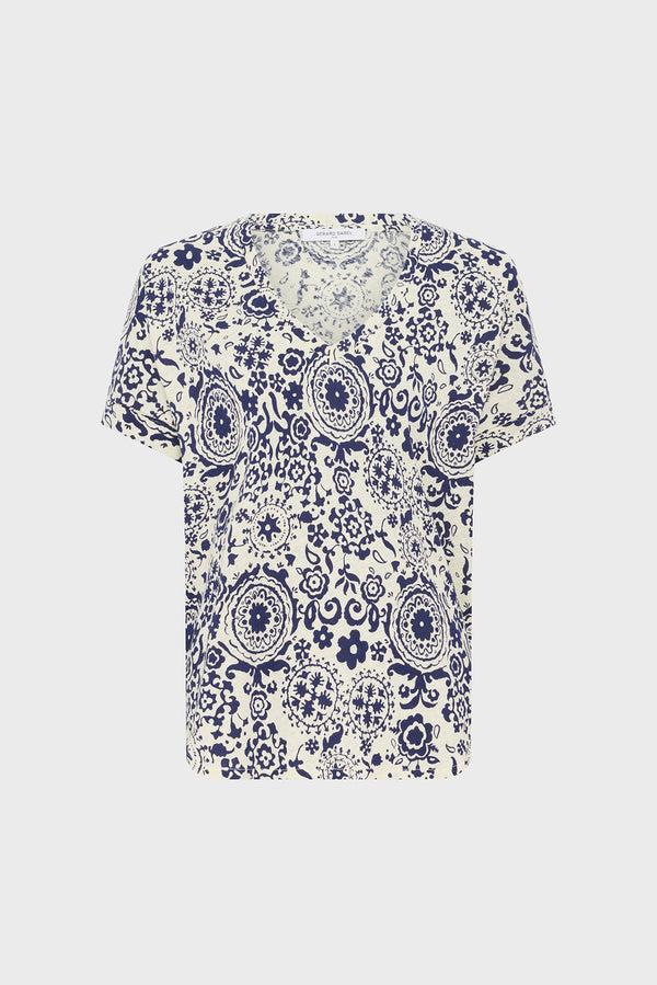 Gerard Darel T-shirt V Imprimé En Coton Et Lin - GRACIELLA
