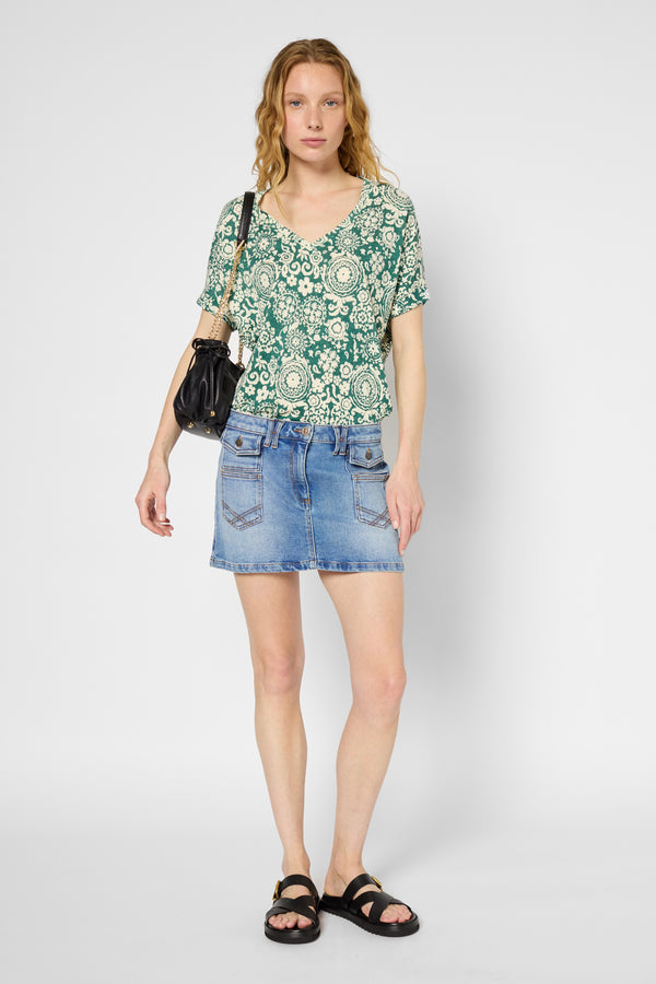 gerard darel T-shirt V imprimé en coton et lin - GRACIELLA