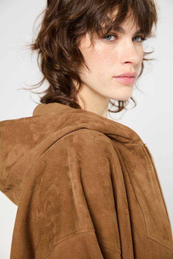 Gerard Darel Veste à Capuche En Cuir Velours - ROSELINE