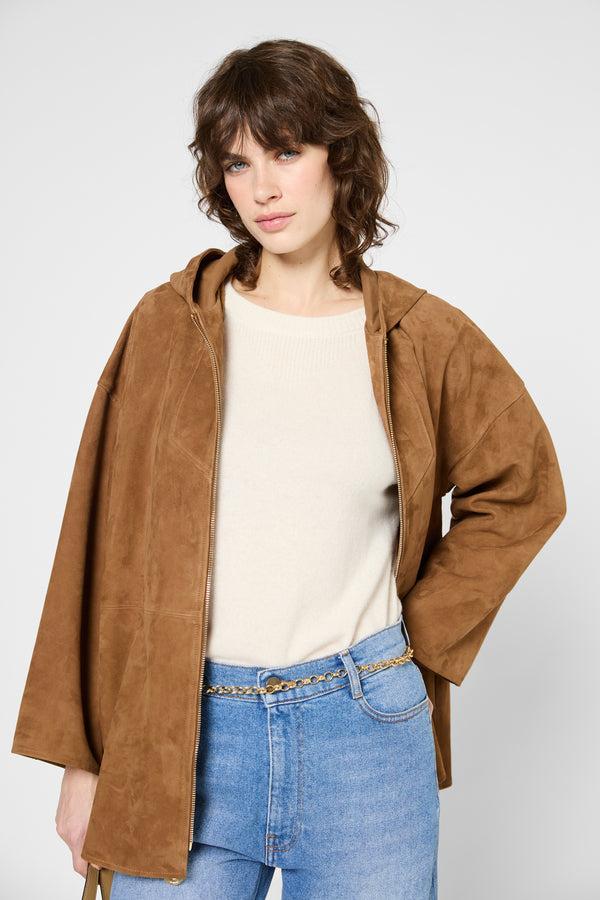 gerard darel Veste à capuche en cuir velours - ROSELINE