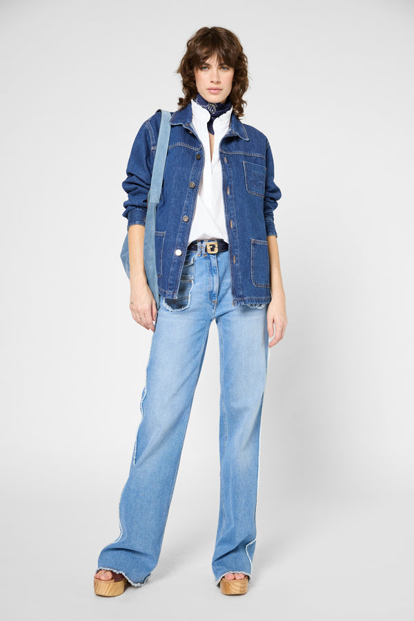 Gerard Darel Veste Droite En Denim à Boutons Dorés - RITZA